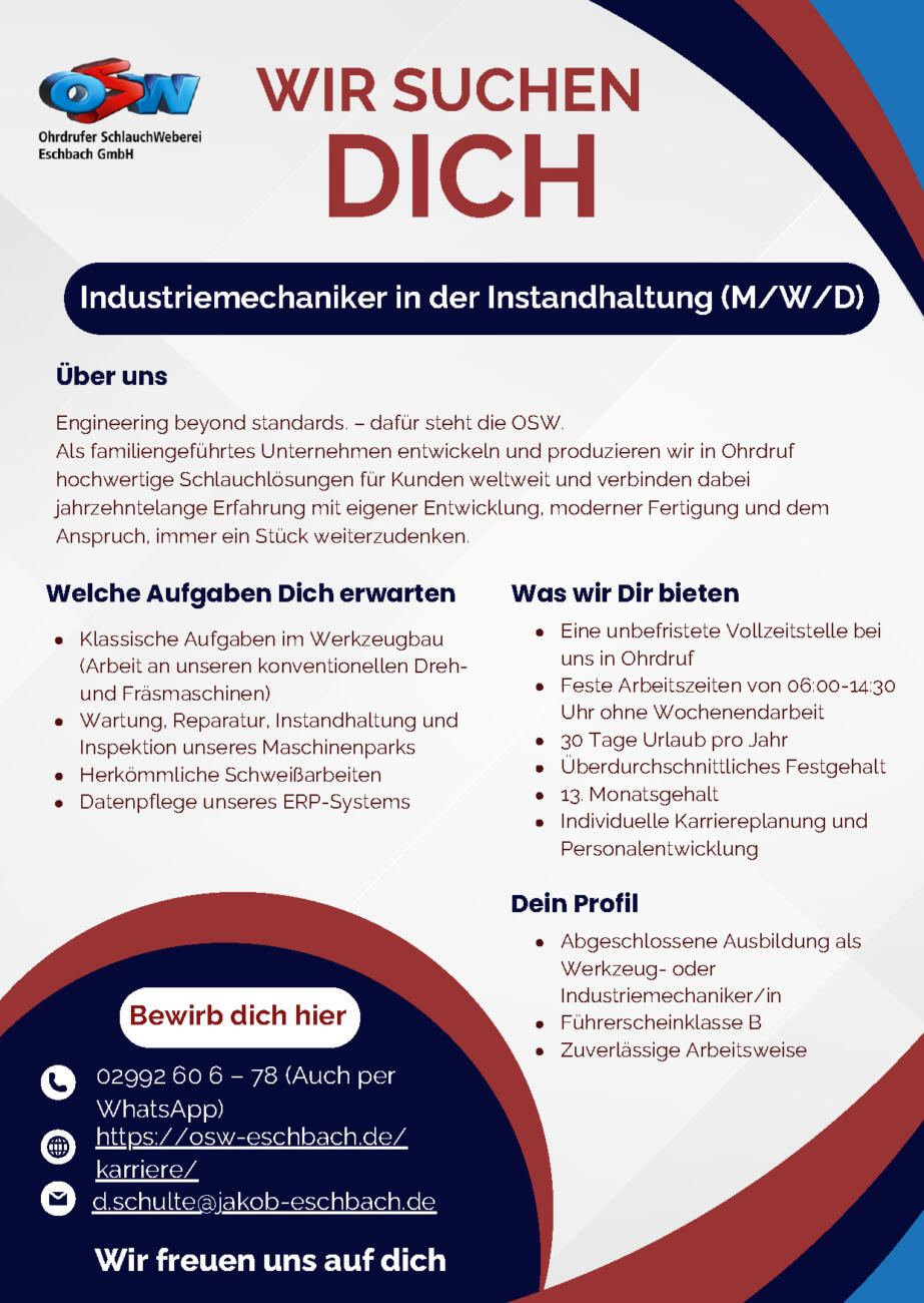 Stellenanzeige_Industriemechaniker OSW-Stellenanzeige-Industriemechaniker